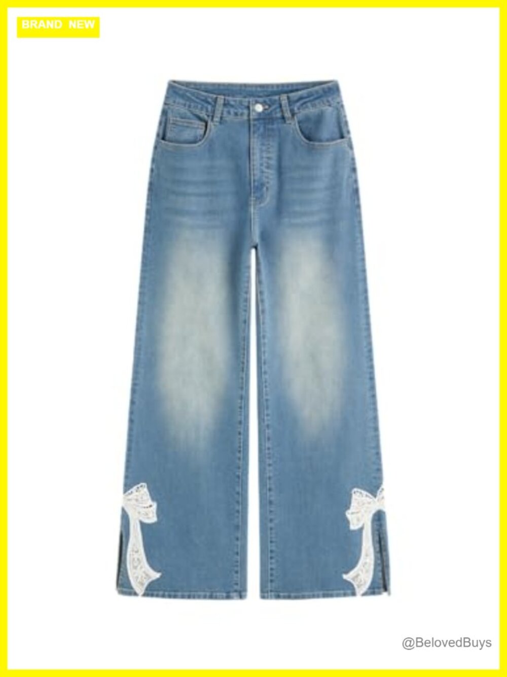 Wide Leg Baggy Jeans Mid Rise Bow Denim Pants